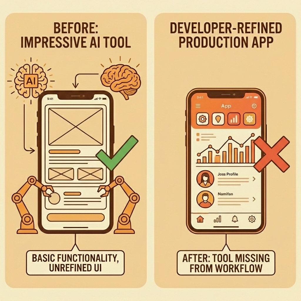 Before and after comparison showing an impressive AI tool first adopted and then abandoned from a daily workflow